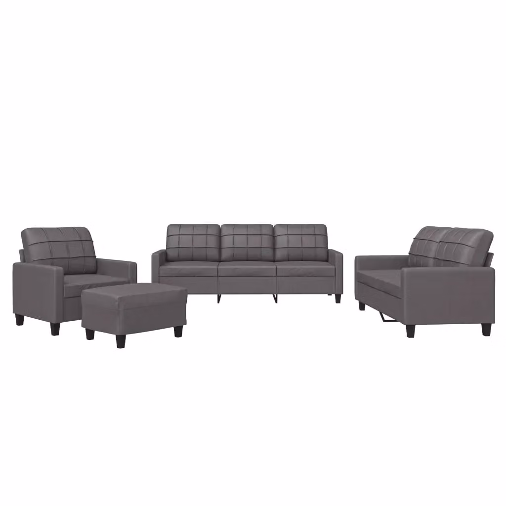 vidaXL Set di Divani 4 pz in Similpelle Grigio con Cuscini, Divano a 3 Posti, Divano a 2 Posti e Pouf per Soggiorno – 2