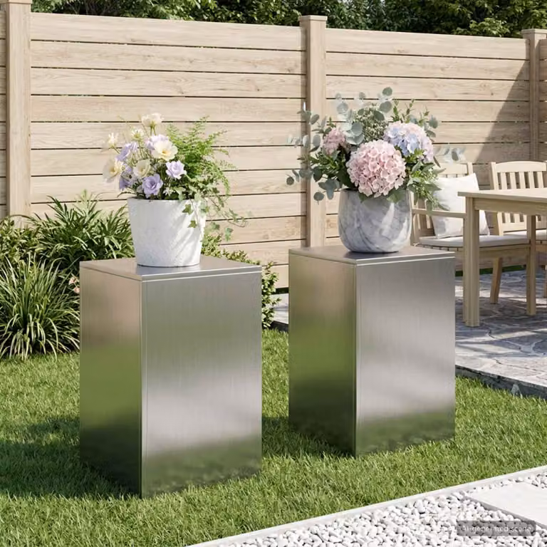 Set di 2 supporti per piante vidaXL in acciaio inox argento L/P/H: 40 x 40 x 60 cm