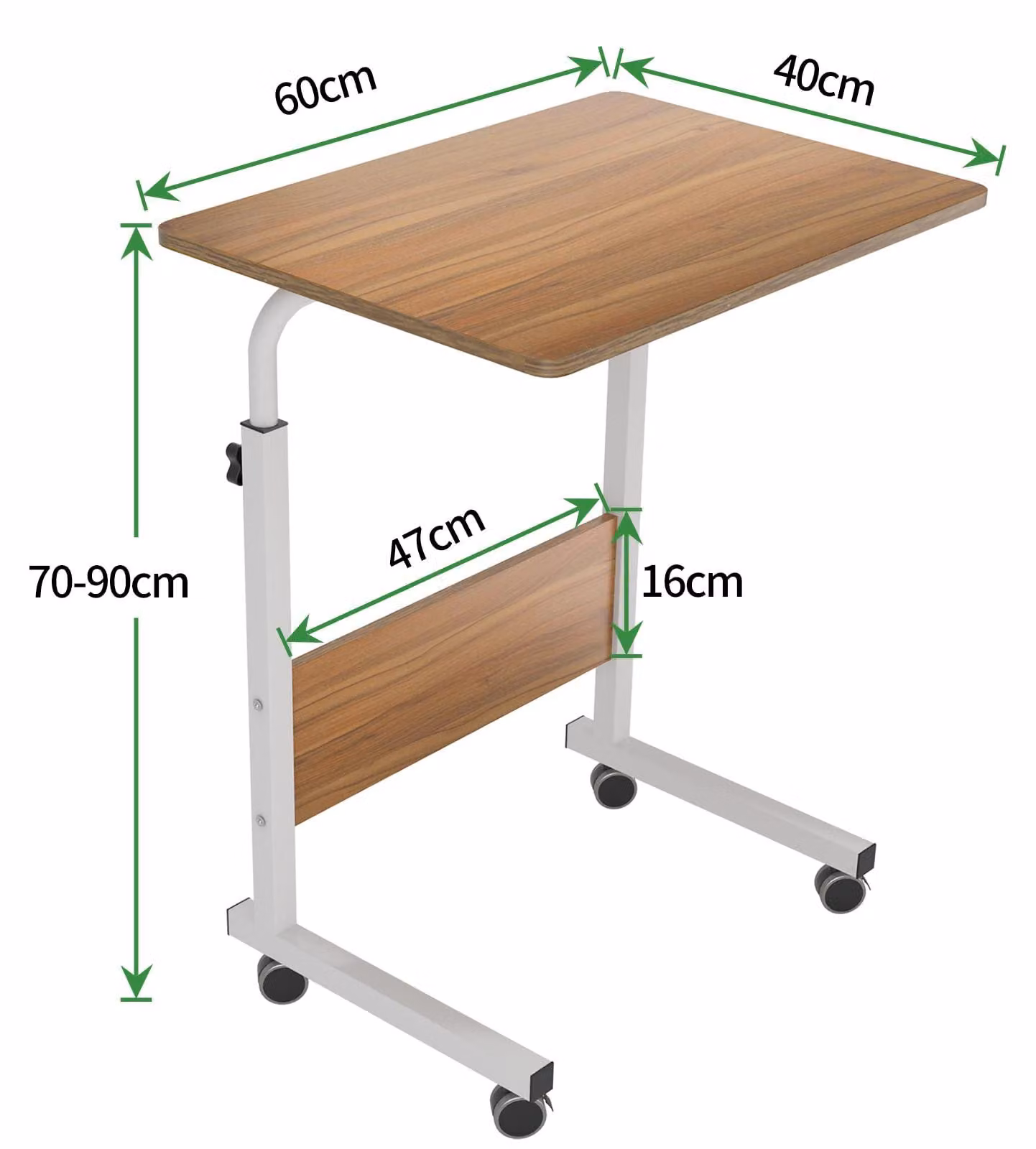 Tavolo regolabile in altezza, dimensioni 60 x 40 cm, con 4 ruote bloccabili, in legno di quercia, ideale come scrivania per l'uso domestico