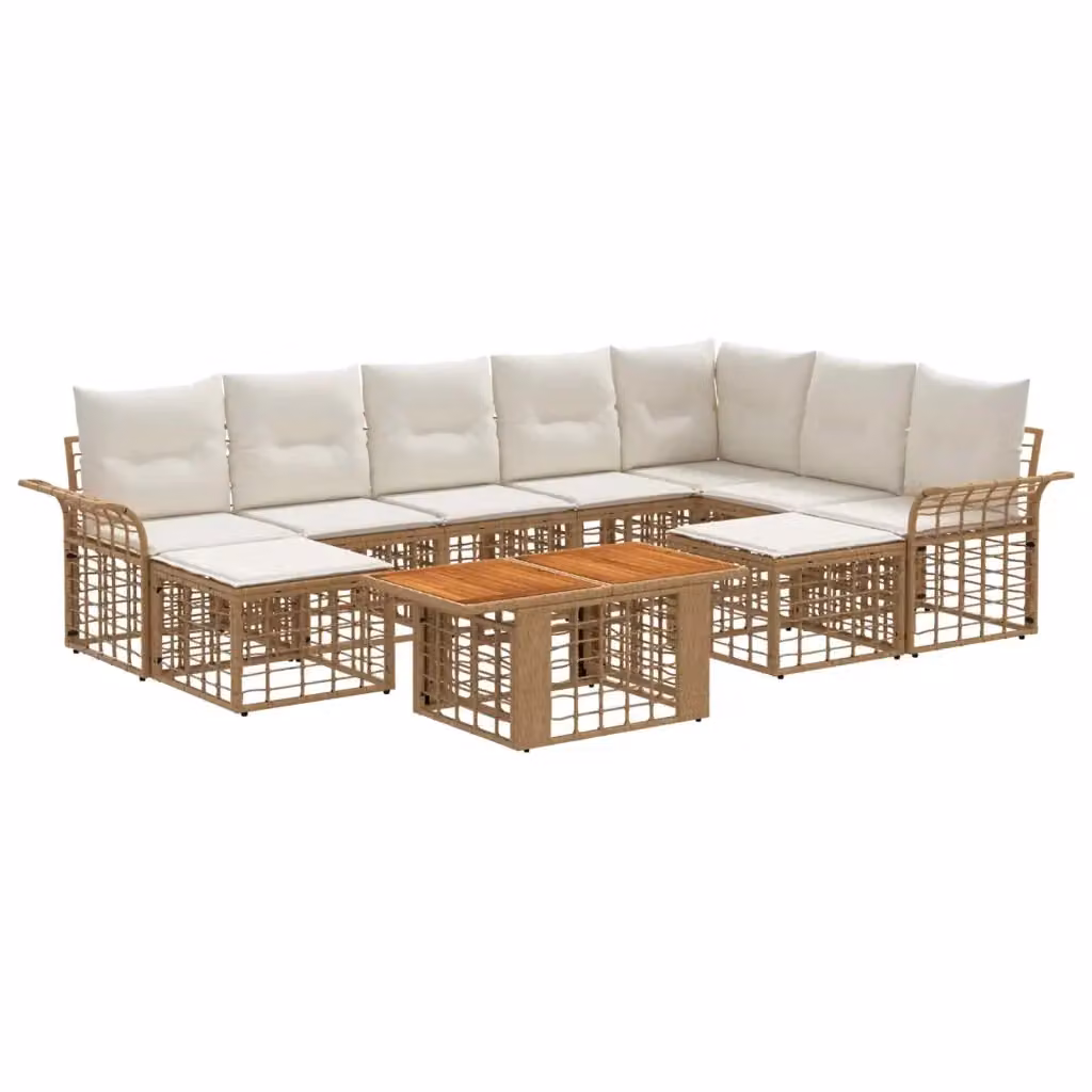 Set Divano da Giardino a L vidaXL in Polyrattan con Cuscini Beige e Bianco Crema – 2