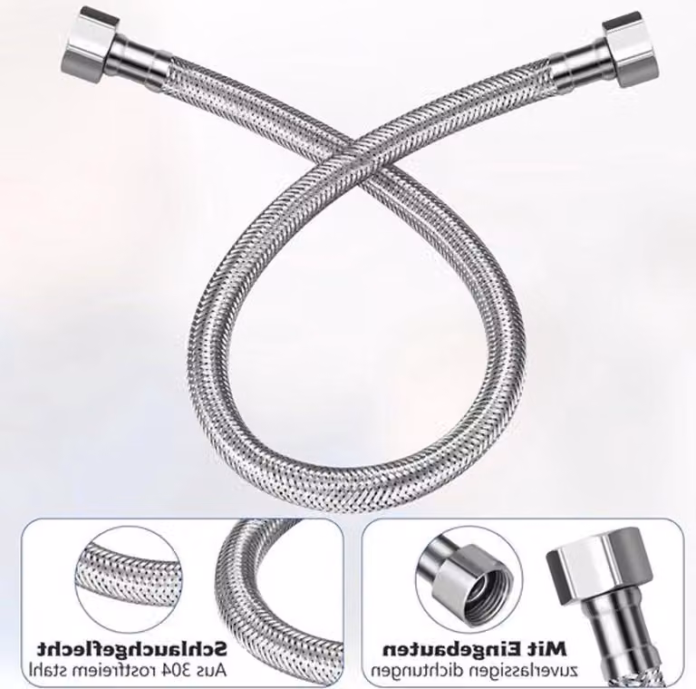 Set di 2 tubi flessibili da 3/8" x 3/8" con filettatura BSP, con raccordi in acciaio inossidabile, ideali per l'uso in cucina e in bagno, perfetti per impianti idraulici e tubazioni dell'acqua