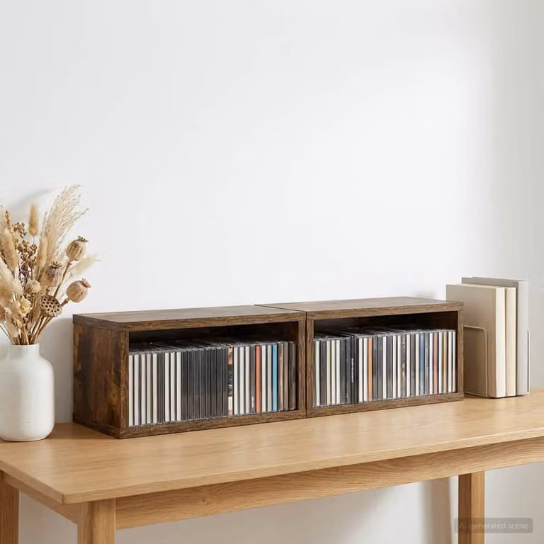 Set di 2 rack per stoccaggio CD vidaXL in legno MDF, colore marrone Rovere Fumo, L 40 cm x P 17 cm x H 17 cm