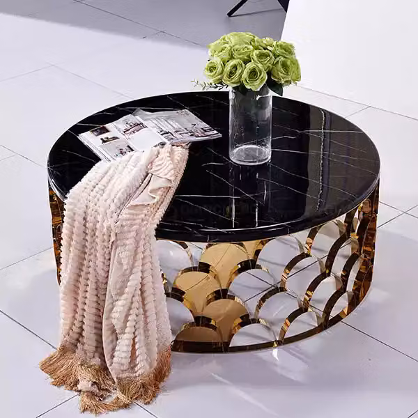 Schwarzer Couchtisch Wohnzimmertisch DEsigner Edelstahltisch Goldtisch
