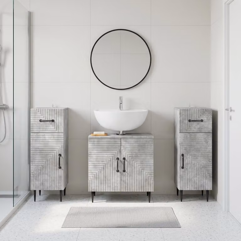 Set di mobili da bagno vidaXL HAARLEM in 3 pezzi, colore Grigio, design minimalista con ante a cerniera e ripiani interni