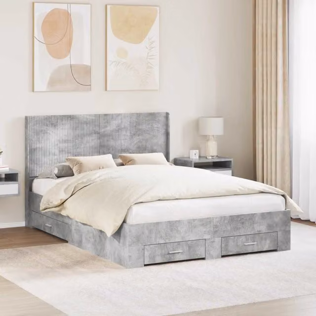 Struttura del letto con stoccaggio e testata Grigio Cemento 3414098