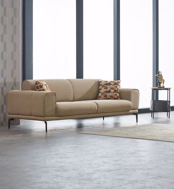 Luxus Stoffsofa Dreisitzer Sofa 3 Sitzer Polstersofa Couch Beige Stoff