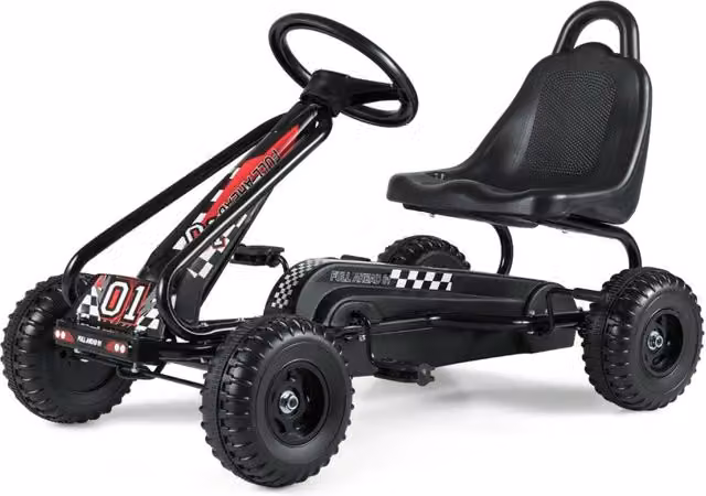Go-kart a pedali per bambini con sedile regolabile e freno, colore nero, L/P/H: 92 x 50 x 53 cm