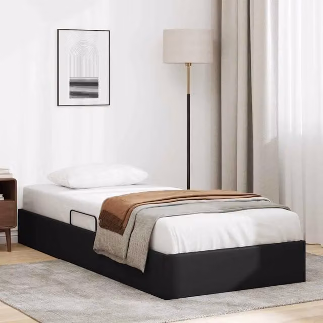 Letto con Contenitore Moderno vidaXL in Similpelle Nero con Base Lift-up L: 90 cm, P: 190 cm, H: 193 cm