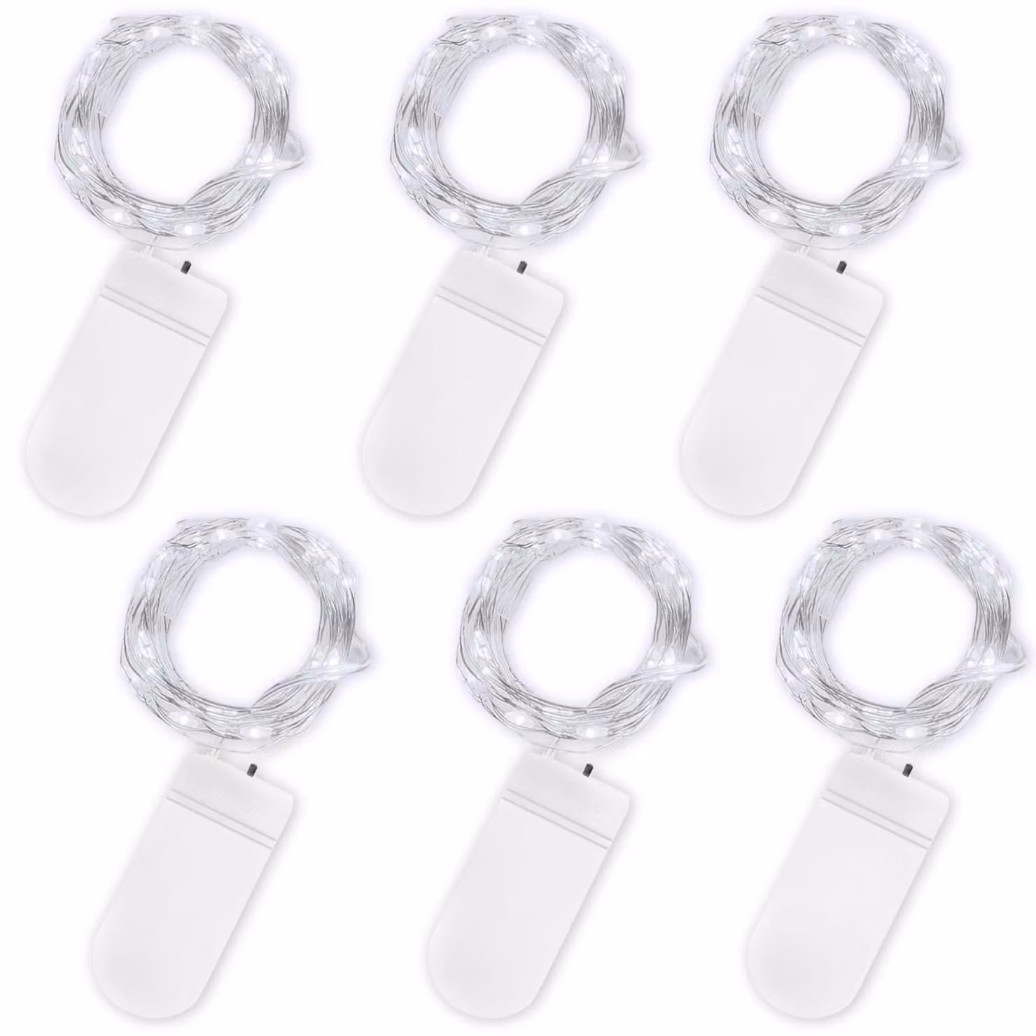 Set di 6 catene luminose a LED, lunghezza 2 metri, 20 lampadine, luce bianca fredda, alimentazione a batteria
