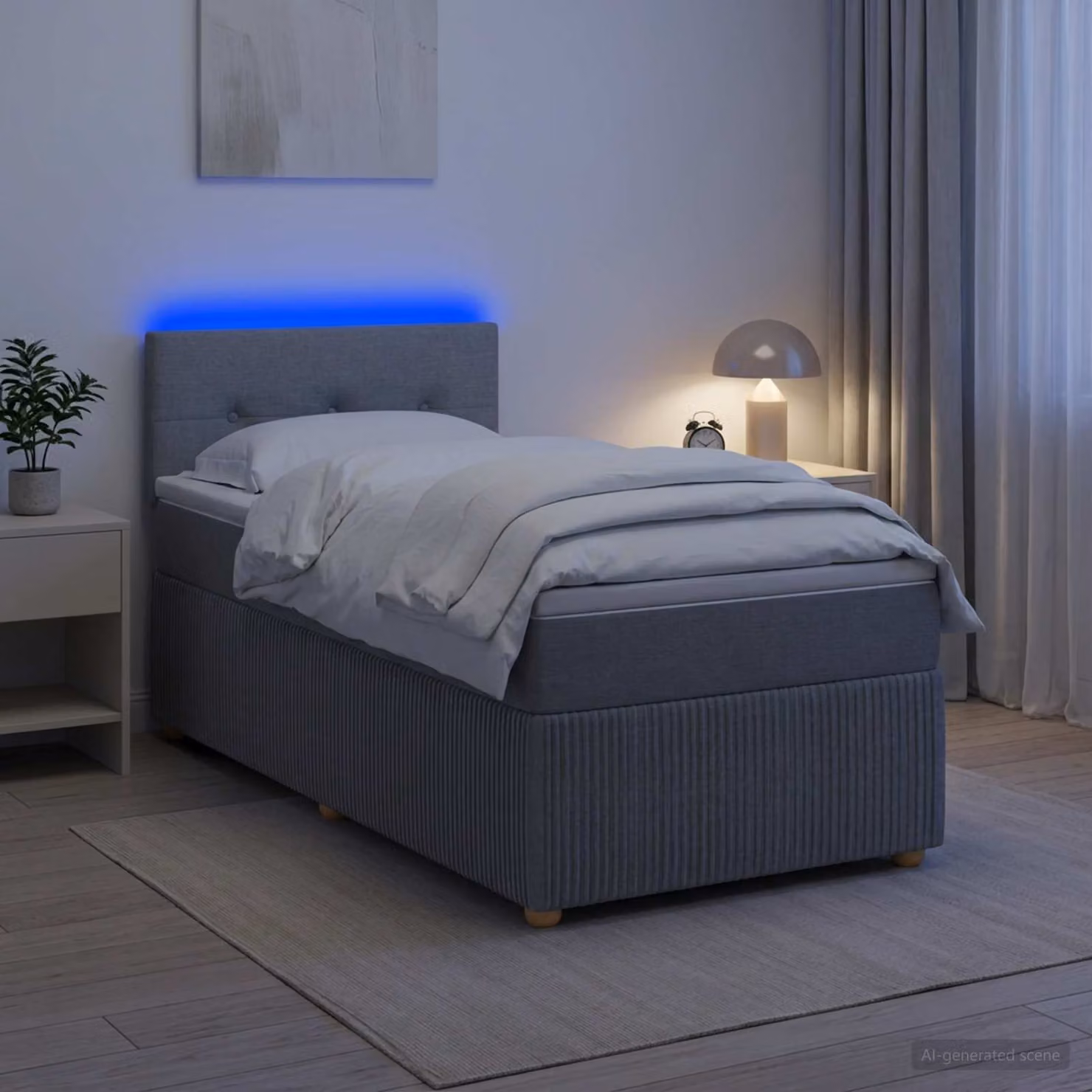 Letto box spring con materasso vidaXL Grigio Chiaro L 90 cm x P 200 cm con illuminazione sottostante e porta USB