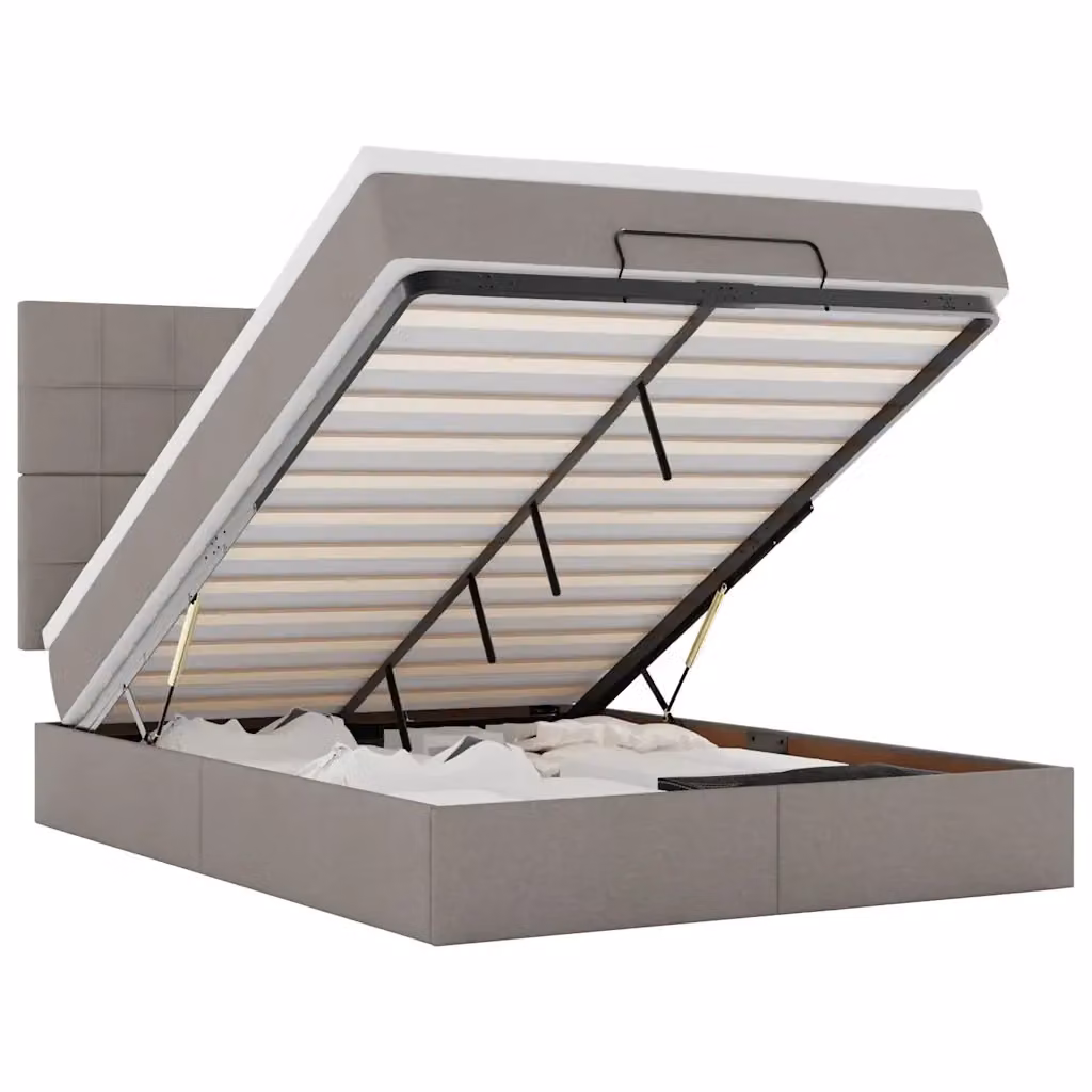Letto con contenitore a sollevamento e pouf vidaXL in tessuto con illuminazione sottostante e porta USB, L/P/H: 200 x 140 x 280 cm – 2