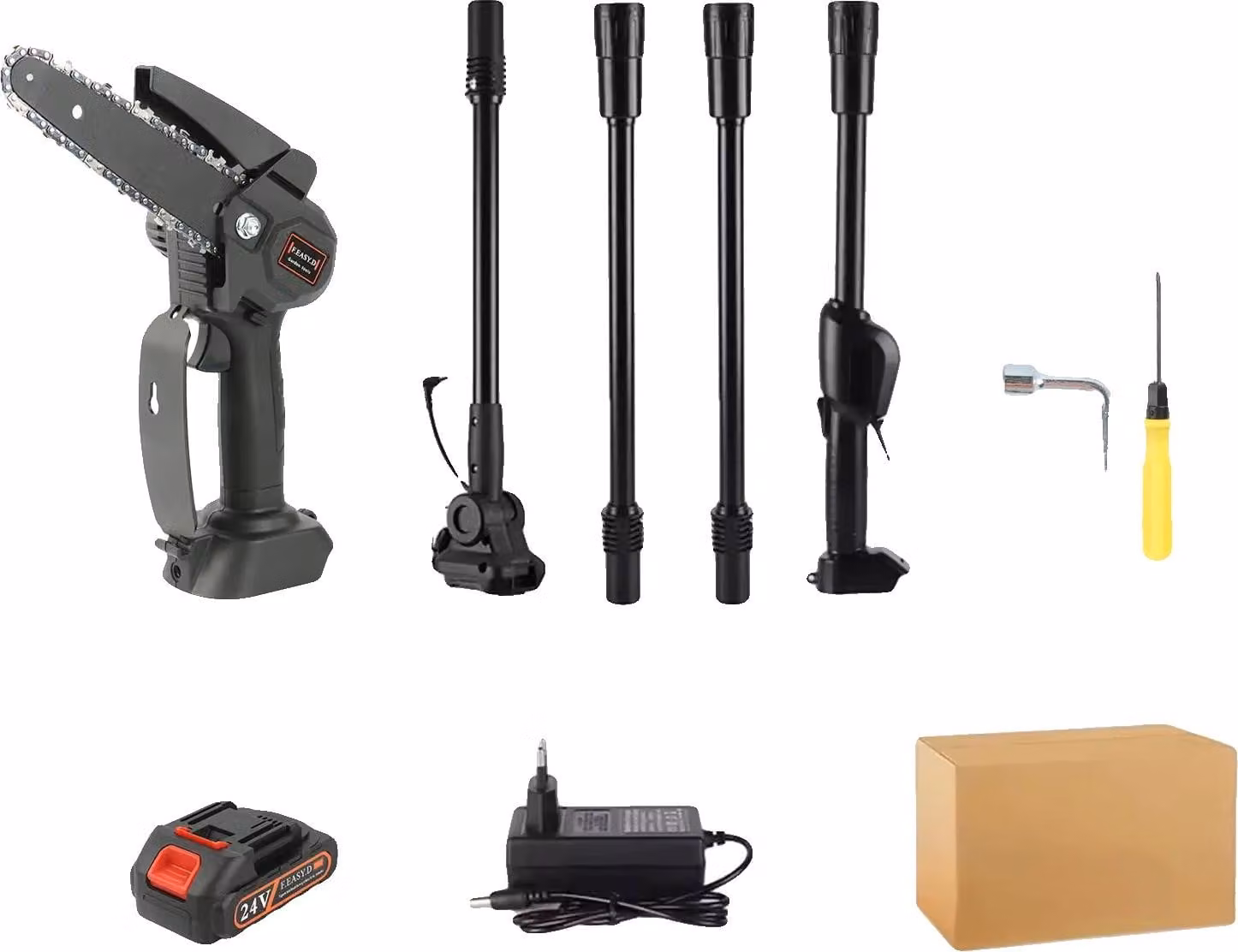 Motosega telescopica, lunghezza regolabile, motore potente, batteria 1X spina UE