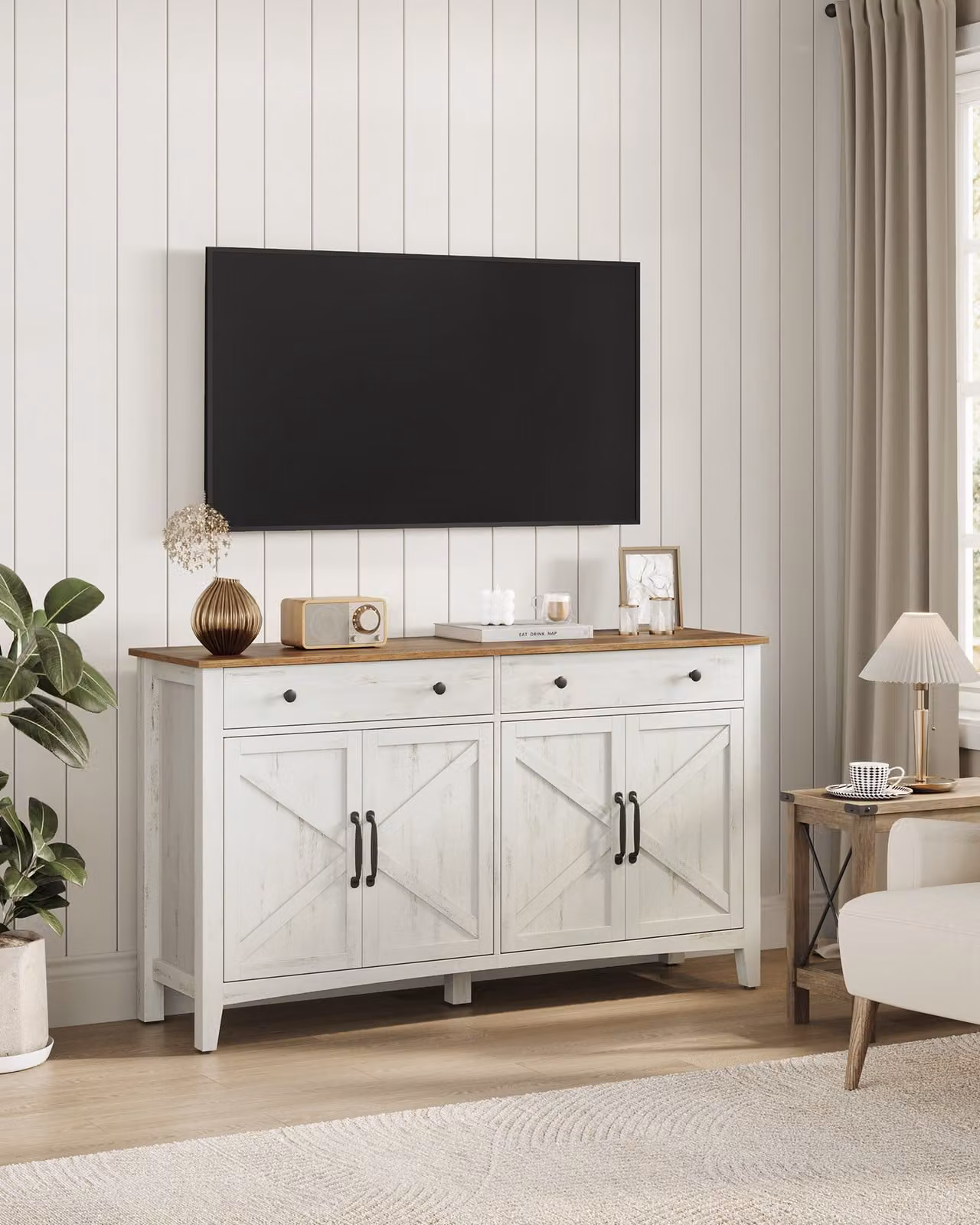 VASAGLE mobile da cucina, credenza con cassetti, mobile contenitore con ante, ripiano regolabile, stile country, per soggiorno cucina sala da pranzo