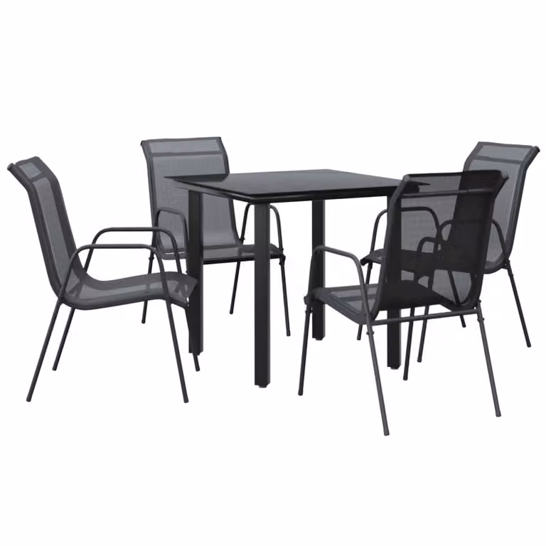 Set da Pranzo da Giardino 5 pz Nero in Acciaio e Textilene