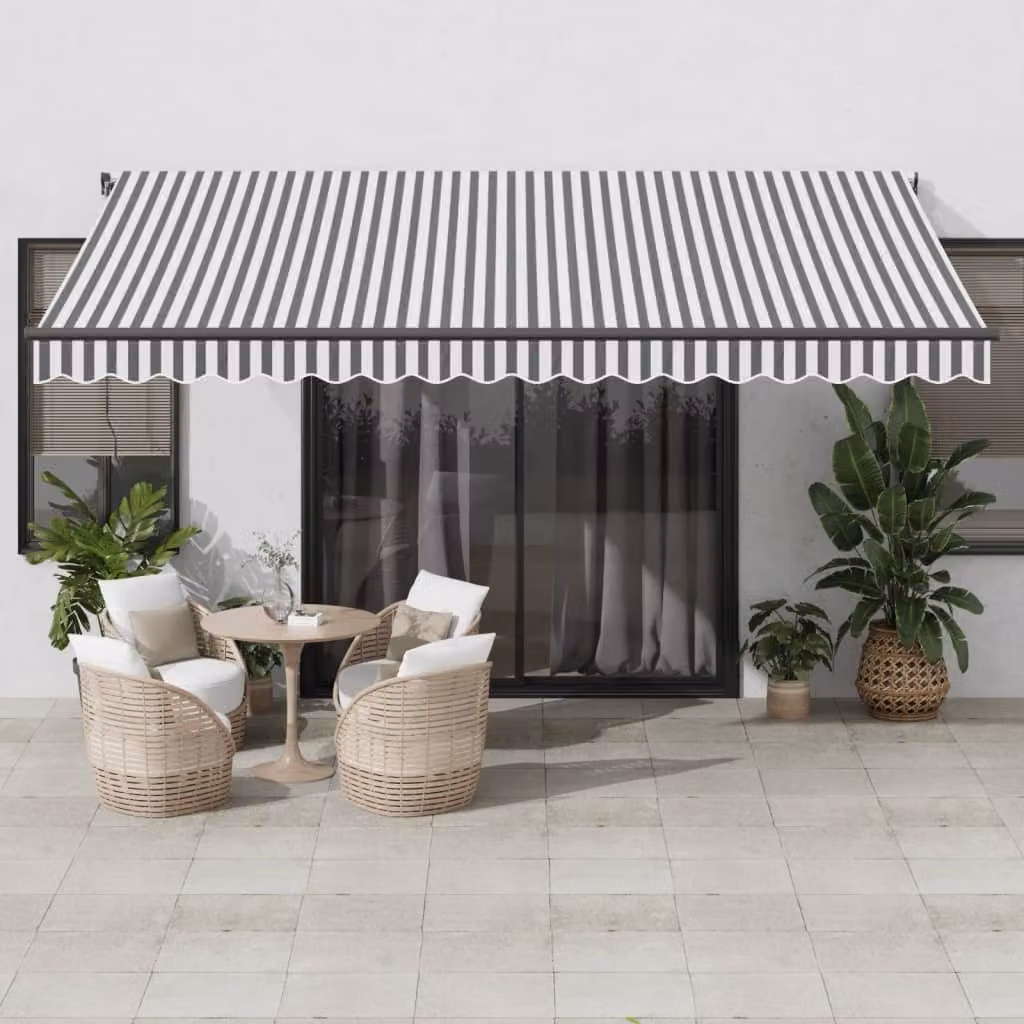 Tenda Retrattile Manuale vidaXL con LED in Alluminio e Poliestere, Colore Antracite e Bianco, L: 450 cm x P: 350 cm – 1