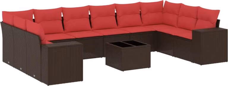 Set Divani da Giardino 11 pz con Cuscini Marrone in Polyrattan