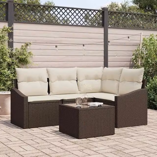Set Divano da Giardino 5 pz Marrone e Crema polyrattan 3355377