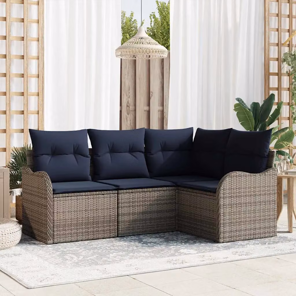 Set Divano da Giardino a L con Polyrattan e Cuscini Grigio vidaXL