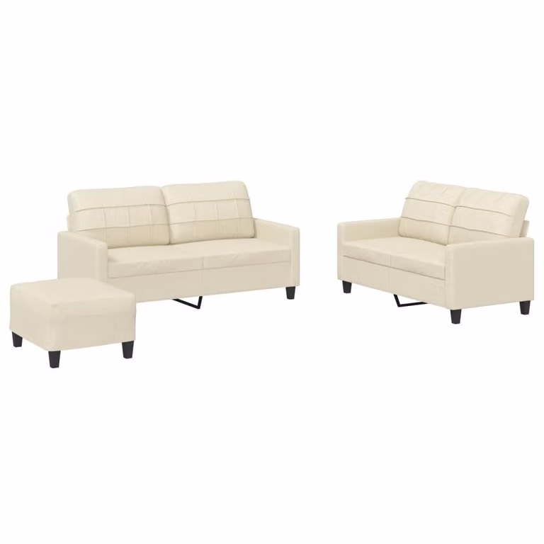 Set di Divani 3 pz con Cuscini crema in Pelle finta
