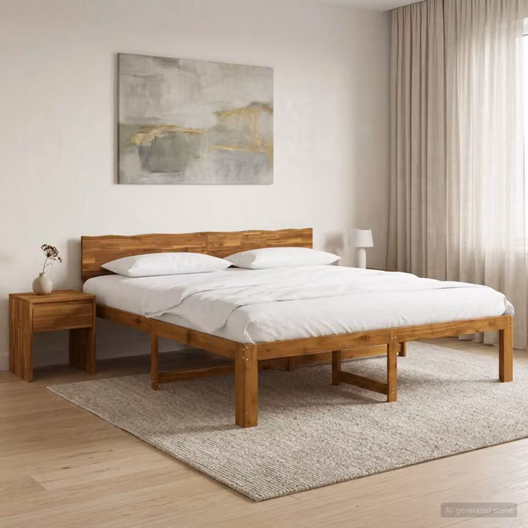 Letto matrimoniale con testiera vidaXL ROSTOCK in legno di acacia naturale marrone L: 197 cm, P: 208,5 cm, H: 140 cm