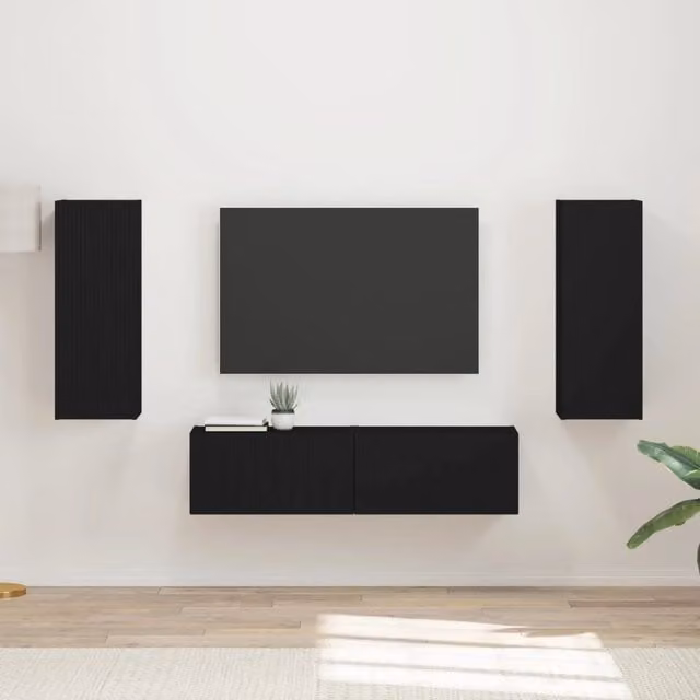 Set mobile TV Montaggio a parete 2 pz-Credenza per TV Nero Legno multistrato