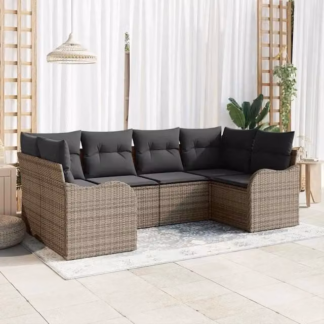 Set Divano da Giardino 6 pz Grigio Poly Rattan 3354508