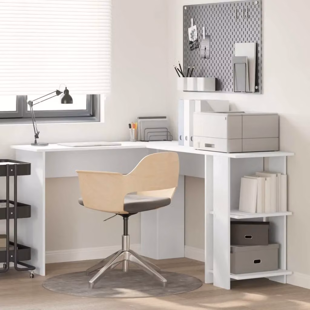 Scrivania ad angolo moderna con scaffale Bianco L: 140 cm, P: 113,5 cm, H: 75 cm – 2