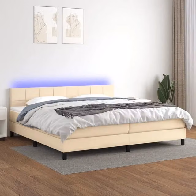 Letto a molle moderno vidaXL in tessuto beige con illuminazione LED sottostante e porta USB, L/P: 200 x 200 cm – 1