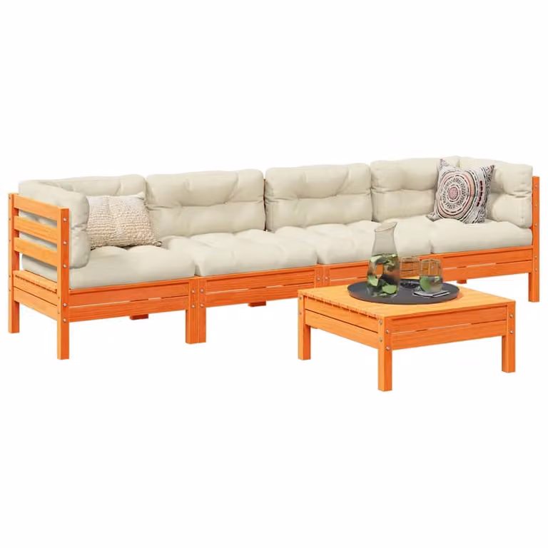 Set di divani da giardino vidaXL in legno massello di pino con cuscini marrone e beige