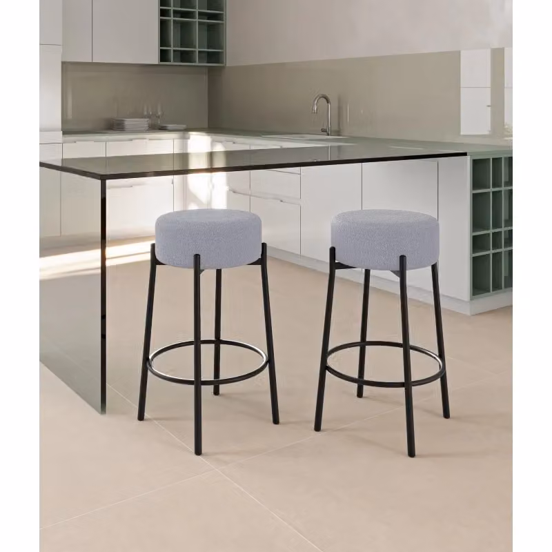 Set di 2 sgabelli Syd Stones rivestiti in tessuto con gambe in metallo nero, L/P/H: 41 x 41 x 67 cm – 2