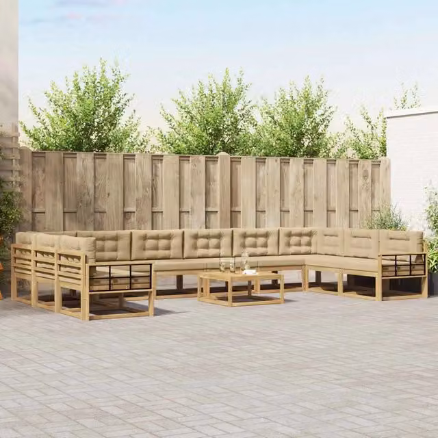 Set di 11 divani da esterno vidaXL in legno di acacia e poliestere, colori Bianco, Beige e Marrone – 1