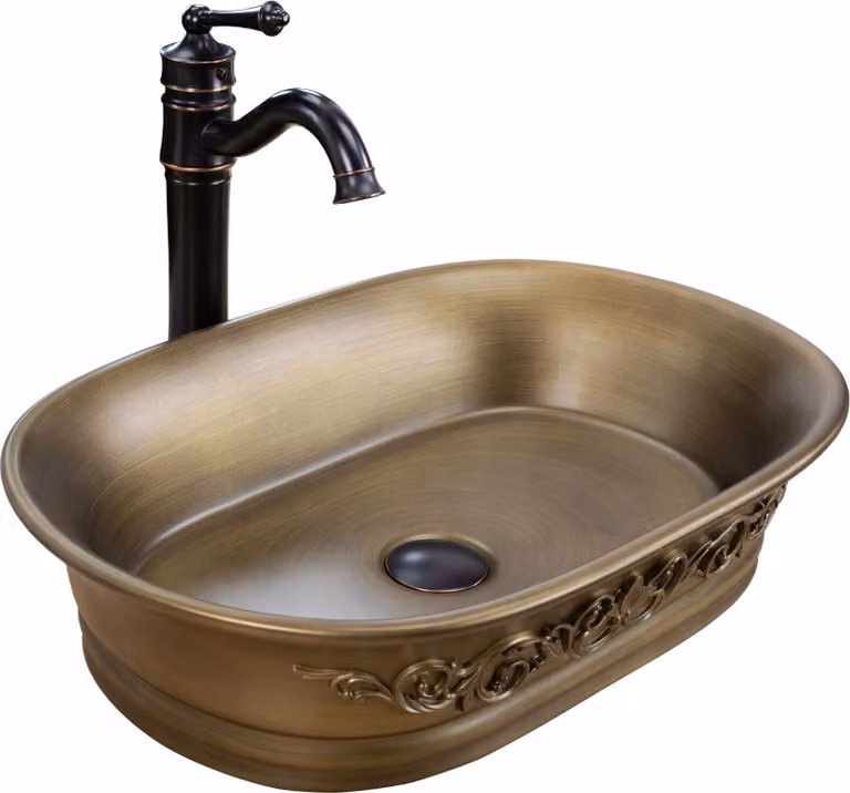 Lavello da bagno Lavabo da appoggio ovale in rame ceramica Rustico