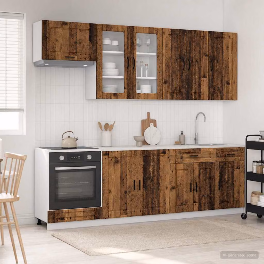 vidaXL Unità Cucina PORTO 8 Pezzi in Legno e MDF Marrone Moderno