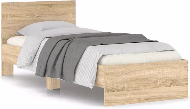 Letto singolo per adulti con testiera in Rovere Sonoma, colore beige e marrone, L/P/H: 90 x 200 cm