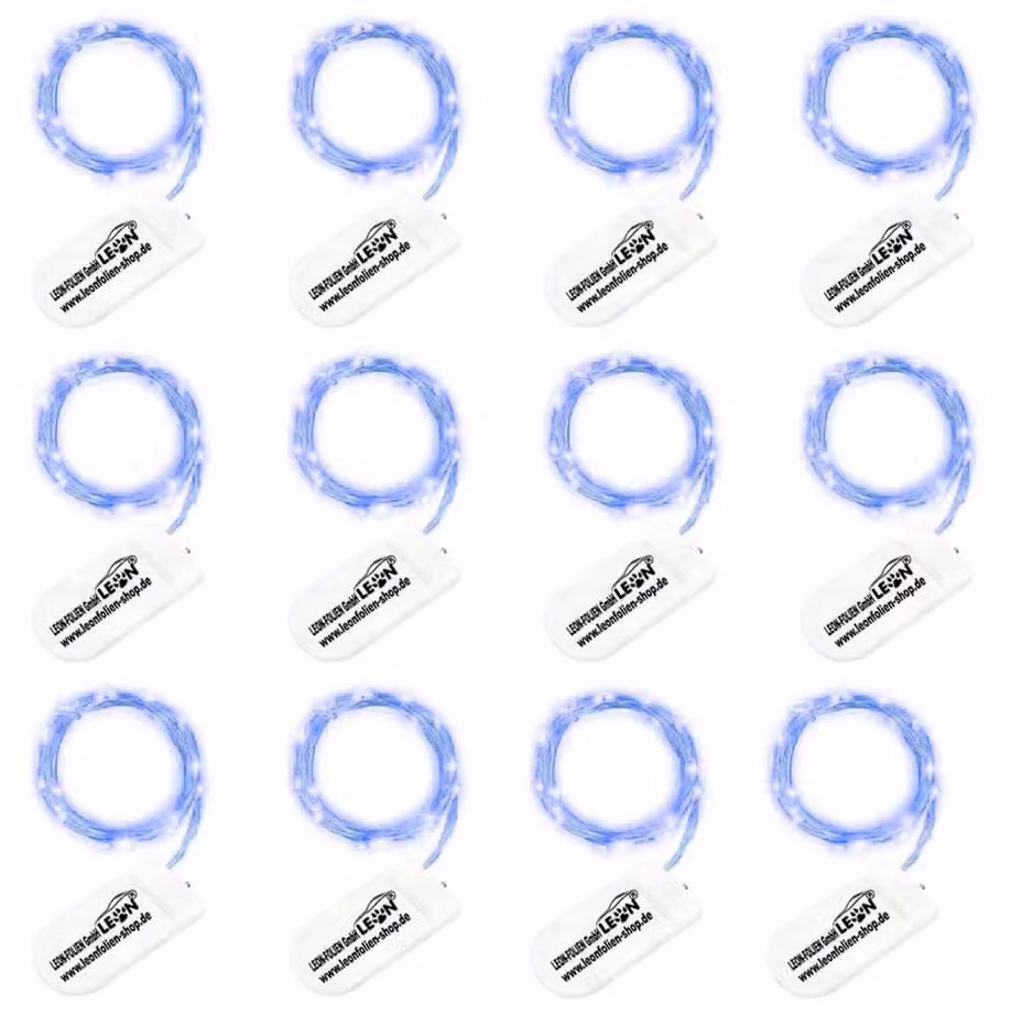 Set di 12 luci LED a catena, luce bianca fredda, lunghezza 2 metri, 20 LED, grado di protezione IP65 (resistente all'acqua)