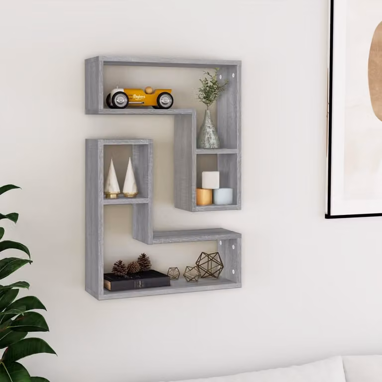 Set di 2 mensole a parete vidaXL in legno multistrato, colore Grigio Sonoma, L 50 x P 15 x H 50 cm