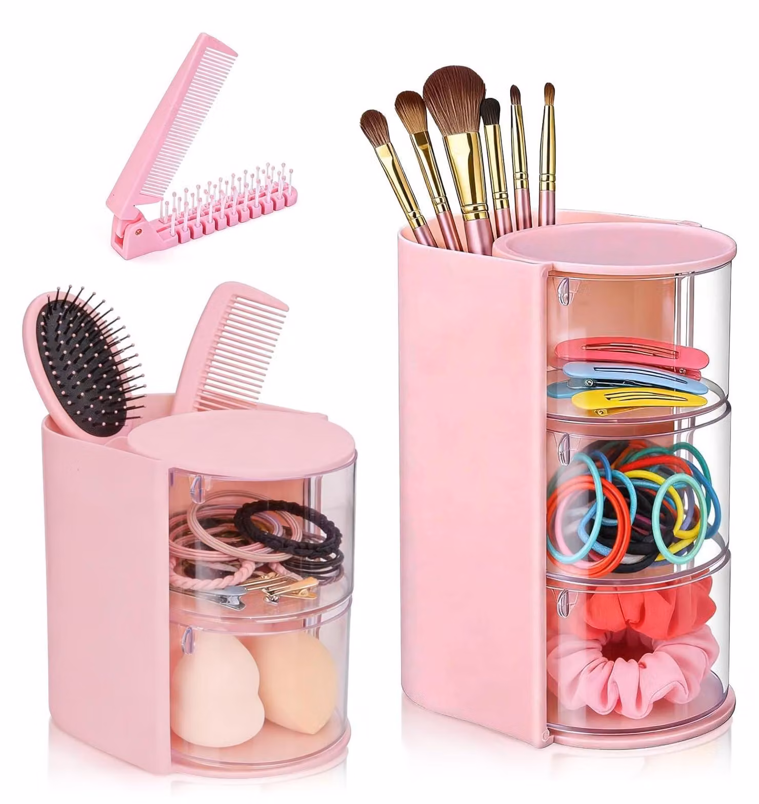 Omgoods - Organizer per tavolo da trucco - 2 e 3 livelli per accessori per capelli e cosmetici (rosa)