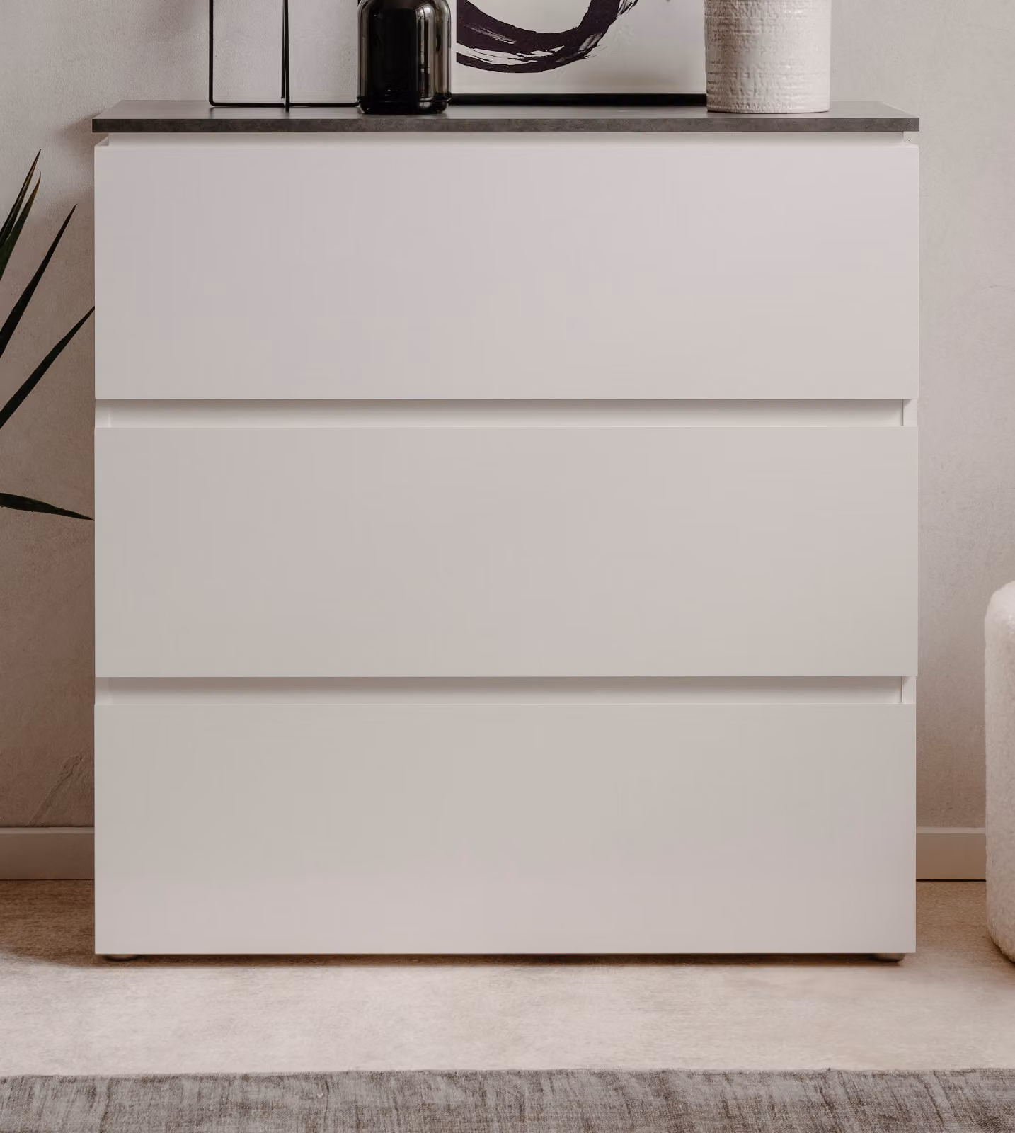 Cassettiera "Briec" in bianco lucido e grigio Matera Cassettiera 89 cm