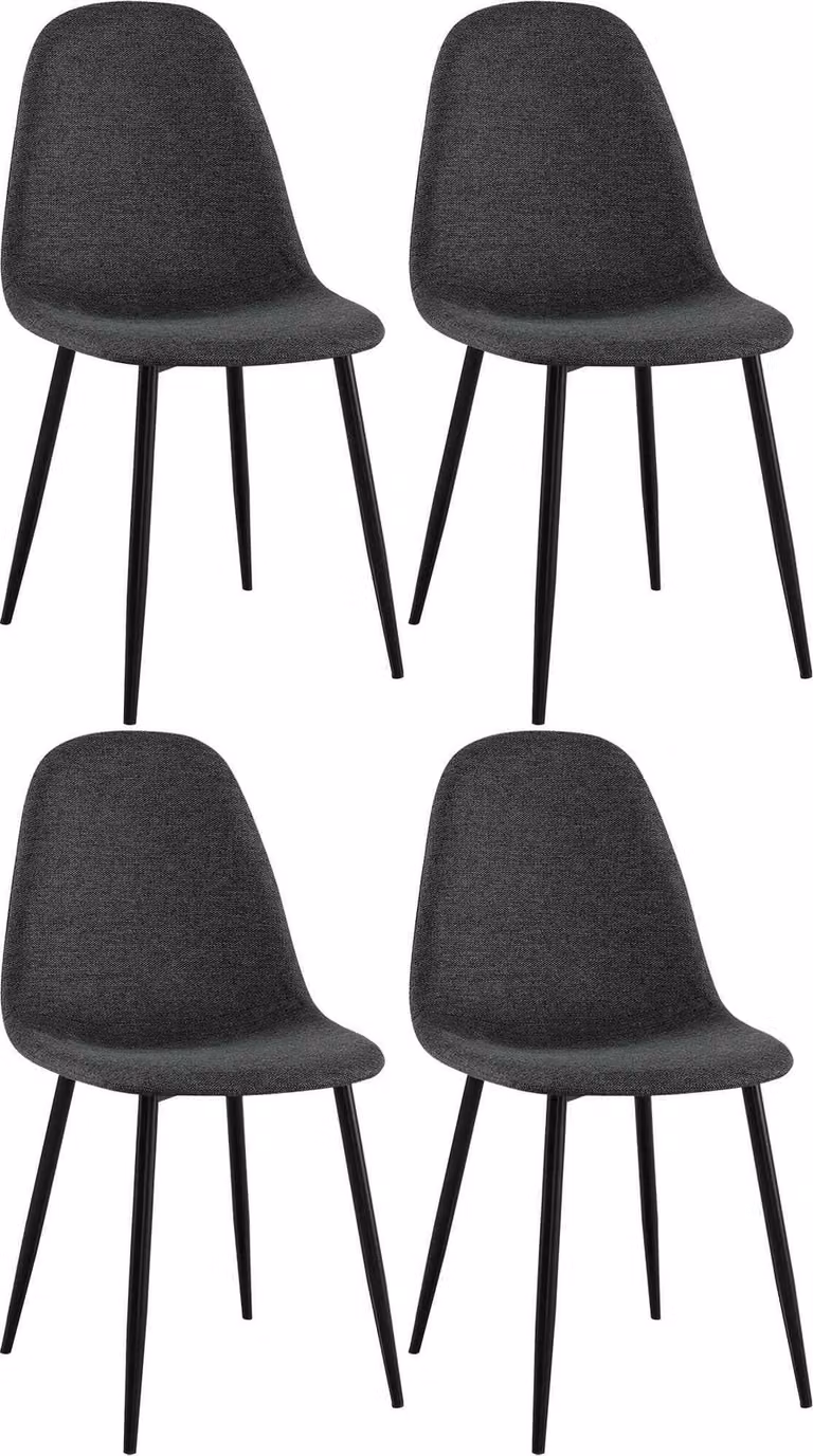 Set di 4 sedie da pranzo CLP Napier imbottite, portata massima 150 kg, colore nero, rivestimento in tessuto