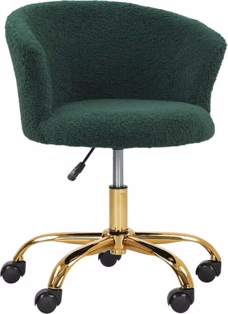 Sedia Girevole da Ufficio Minimal in Velluto Verde Scuro con Struttura in Acciaio e Ruote, Altezza Regolabile