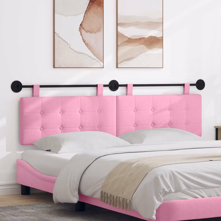 Testiera da letto sospesa vidaXL in tessuto rosa con pannello imbottito e struttura in legno e metallo