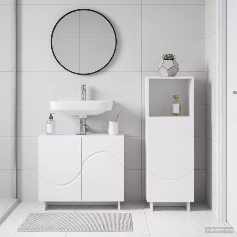 Set di mobili da bagno moderni vidaXL in 2 pezzi bianco lucido in legno MDF
