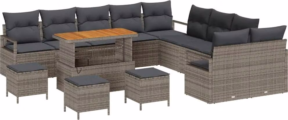 Set Divano da Giardino con cuscino 14 pcs Grigio polyrattan