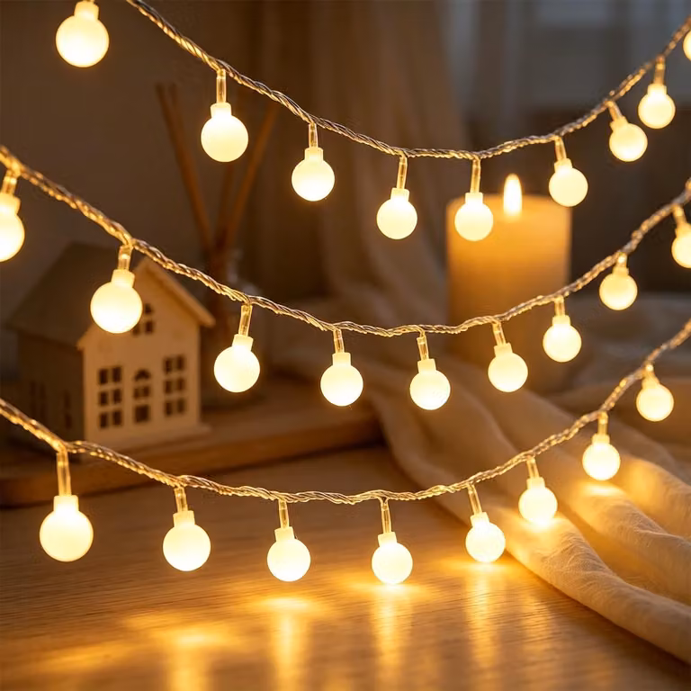 Catena luminosa a forma di globo, con 20 LED a luce calda, alimentata a batteria, grado di protezione IP44