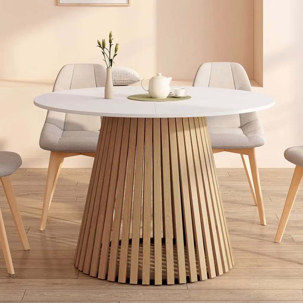 IDMarket Tavolo da pranzo rotondo CARMEN per 6 persone con piano bianco e gambe in legno marrone, Diametro: 110 cm, Altezza: 75 cm – 2