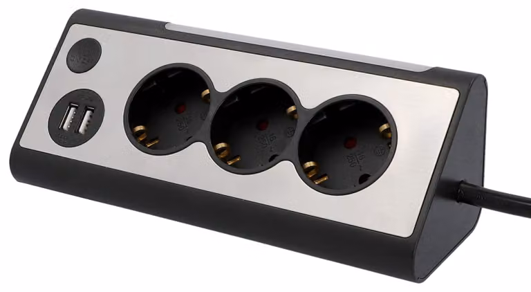 Multipresa Unitec a 3 prese da 1,4 m con 2 porte USB, nera