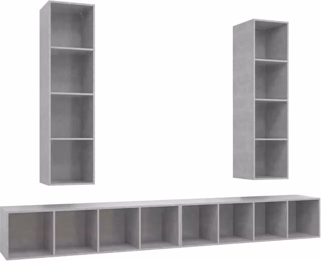 Mobile TV a Parete 4 pz | Armadietto TV | Mobile Porta TV Grigio Cemento in Legno Multistrato