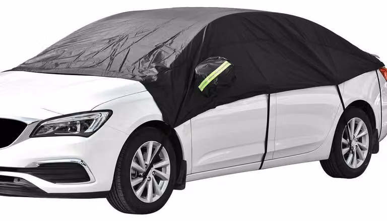 Copertura per auto, adatta a metà garage, con protezione dalla neve e dai raggi UV, colore nero, dimensioni 340x160x60 cm