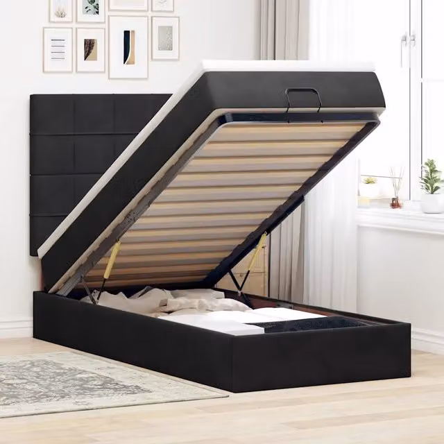 Letto con contenitore a sollevamento vidaXL in velluto nero e bianco L: 200 cm, P: 100 cm, H: 140 cm