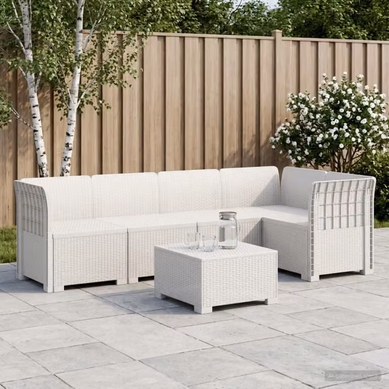 vidaXL Divano da Giardino ad L per 5 Persone in Polyrattan Bianco con Cuscini